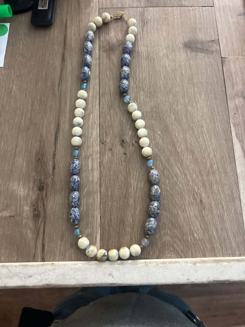 Vintage Blue and White Stone Bead Statement Necklace